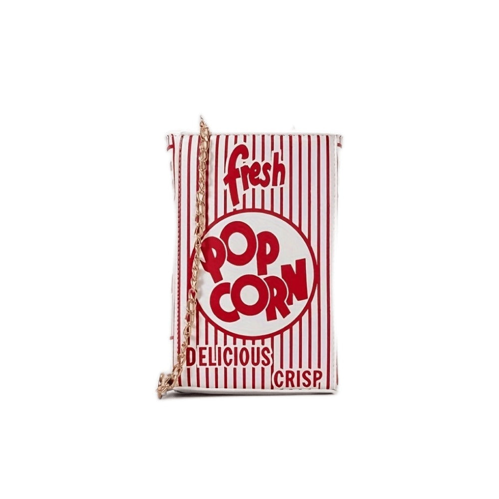 Trendy Popcorn Box Design Handbag for Women, Featuring a Crossbody Style with a Chain Strap, a Distinctive Square Shape, And an Adjustable Wallet