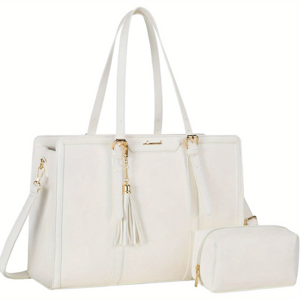 [Canvas Leather Laptop Tote] LOVEVOOK 15.6 inch Canvas Leather Laptop Tote Bag for Women - Computer bag with Clutch Purse for Business, Travel, Casual