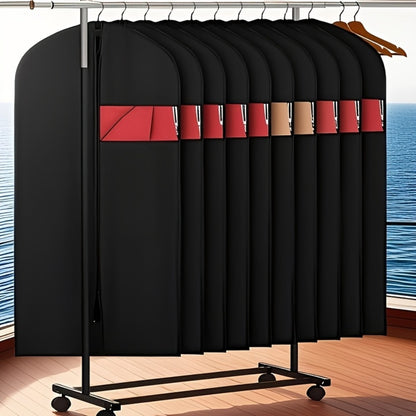 5pcs Black Washable Suit Covers with Transparent Windows, Suitable for Cabin Storage, Washable Suit Covers, Shirts, Suits, Dresses, Suit Dust Bags with Windows for Cabin Storage
