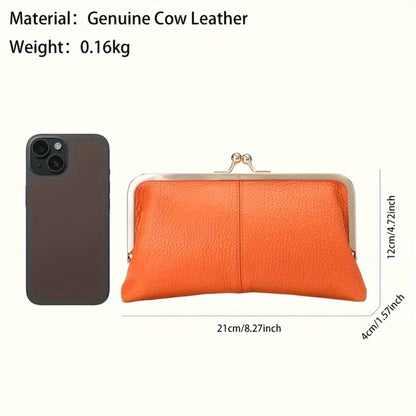 Trendy Genuine Leather Wallet, Solid Color Card Holder, Perfect Clutch Bag for Daily Use