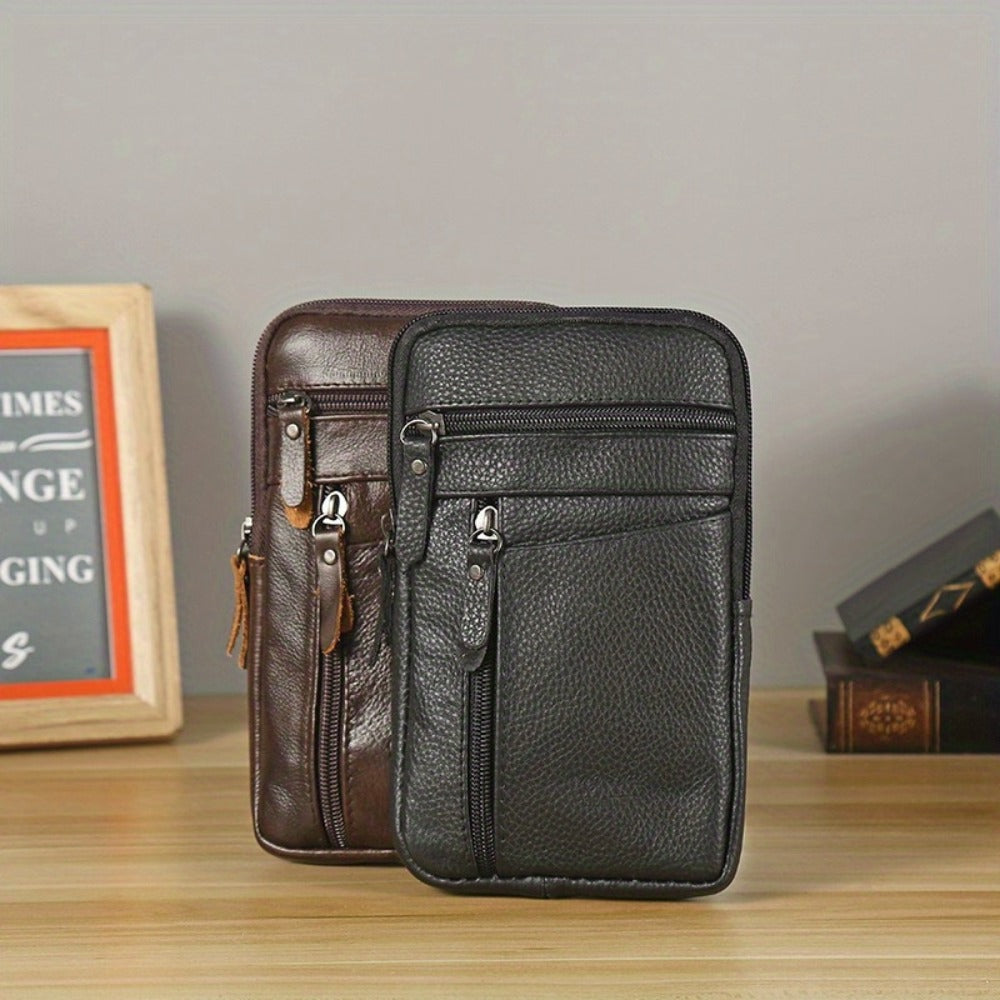 Premium Men'S Leather Crossbody Bag | Adjustable Strap, Various Zippered Compartments, Phone Holder & Wallet | Ideal for Travel, Outdoor Activities, And Everyday Use | Vintage Design | Dark Brown And Black