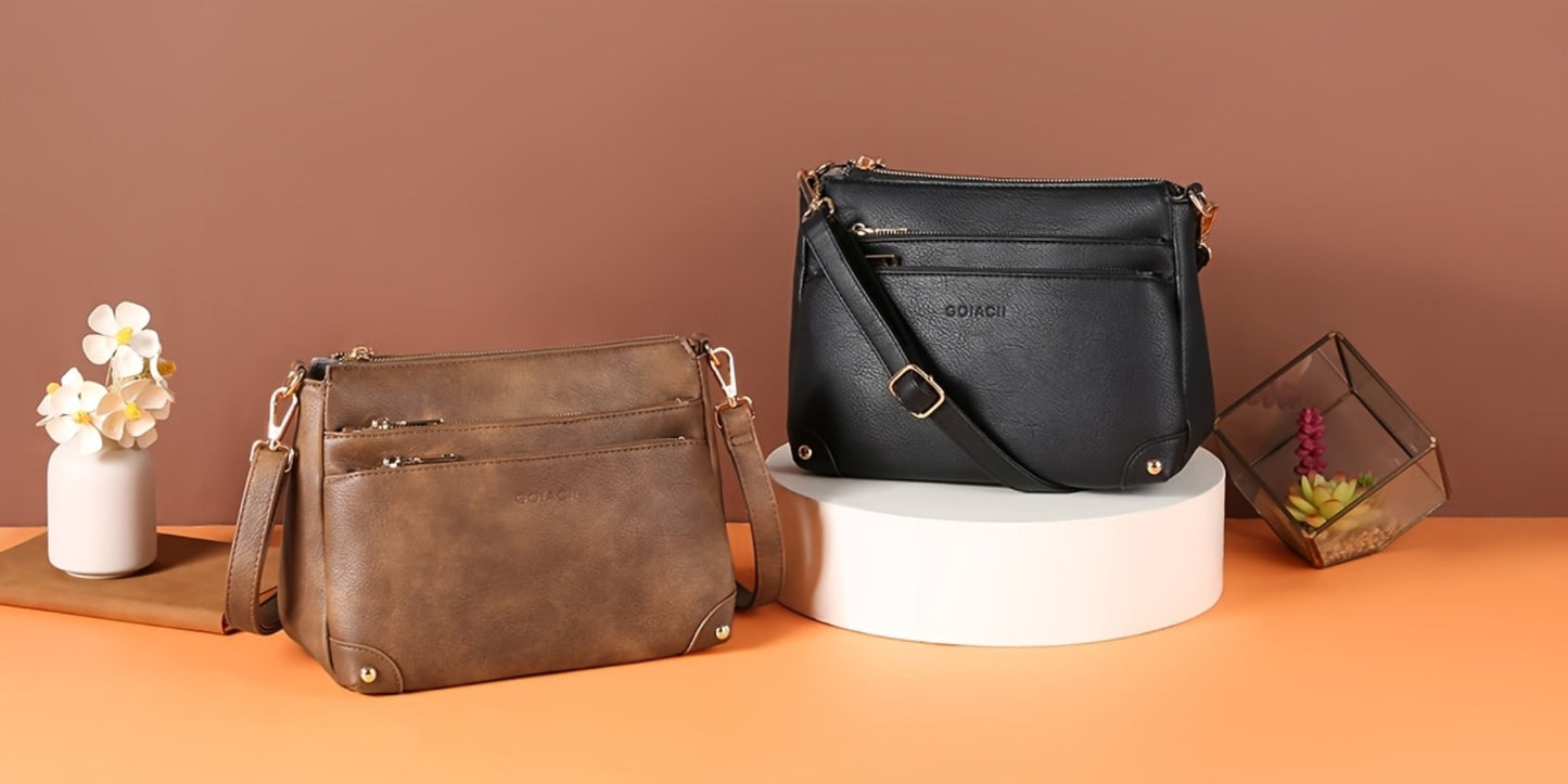 Leather Handbags for Women, Casual Crossbody Bag with Detachable Strap | Large Capacity, Zipper Closure | Urban Chic Design for Everyday Commute, Shopping, Travel (Coffee Brown, Tan, Black)