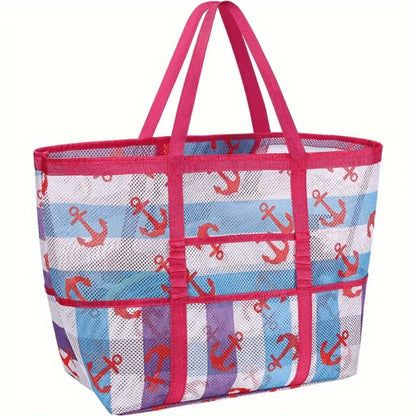 One Extra-Large Mesh Beach Tote Bag That Is Foldable And Easy to Carry, Perfect for Pool Outings, Boat Trips,, And Vacation Necessities. This Lightweight Swim Bag Features a Zipper And Additional Pockets for Organizing Your Essentials