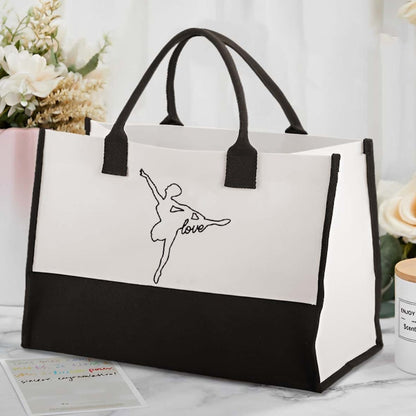 1pc of a Large Capacity Tote Bag Titled 'Born to Dance', Which Is Lightweight And Foldable, Featuring a Black Border And a Dancer Silhouette. It Makes an Ideal Gift for Dancers, Teachers, And for Everyday Use As a Dance Bag