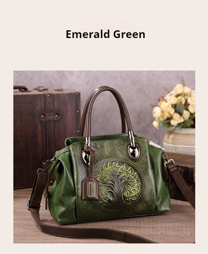 Women's Retro Flower Embossed Tote Bag, Gradual Change of Color, Large-Capacity Satchel Hand Bag, Suitable for Commuting and Gathering