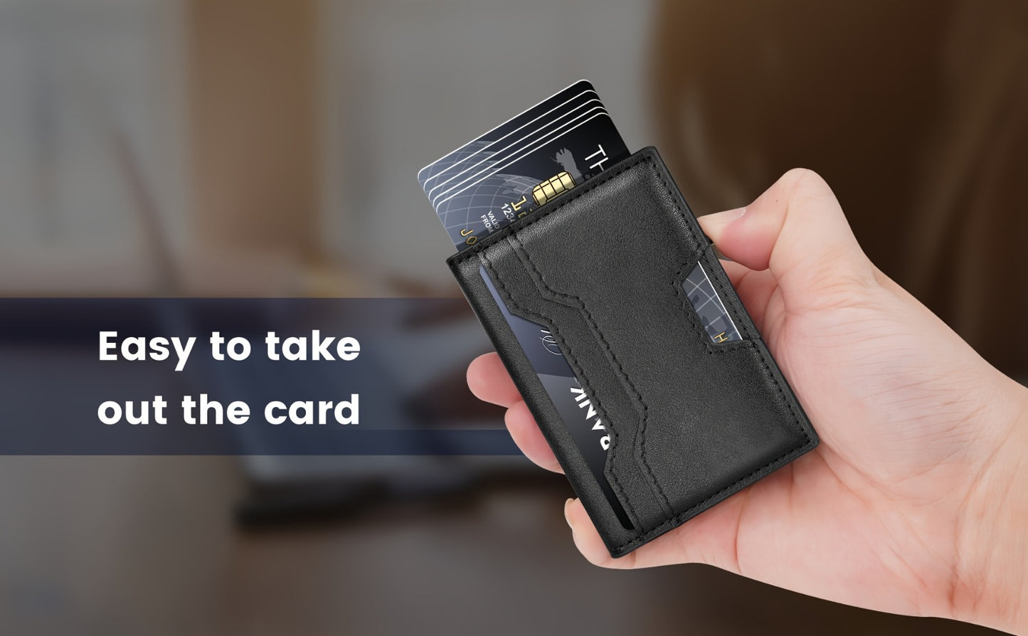 Wallet for Men, Mens Wallet Minimalist Slim Wallet, RFID Blocking Smart Pop Up Wallet with Money Clip & ID Window, Metal Compact Wallet, Aluminum Credit Card Holder Slim Leather Wallet Best Gift