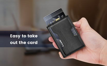 Wallet for Men, Mens Wallet Minimalist Slim Wallet, RFID Blocking Smart Pop Up Wallet with Money Clip & ID Window, Metal Compact Wallet, Aluminum Credit Card Holder Slim Leather Wallet Best Gift