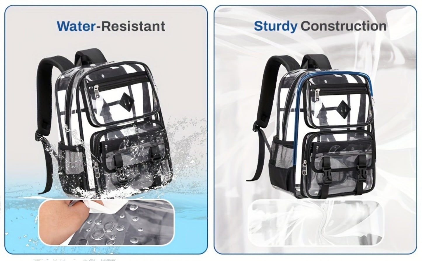 Backpack for Women – PVC, Clear, Transparent, Multi-Pocket | Bag Vero – detail view 14