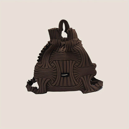 Korean Chic Knitted Top-Handle Bag - Soft Fabric Material, Adjustable Fixed Shoulder Straps, Partial Lining, and No-Closure Design for Effortless Casual, Vacation, and Daily Use