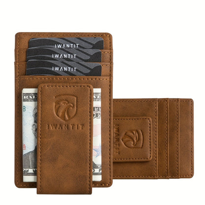 [Genuine Leather Card Holder] Ultra-Thin RFID Anti-Theft Credit Card Holder, Genuine Leather Front Pocket Wallet, With Id Card Window, Ultra-Thin Minimalist Men's Card Holder