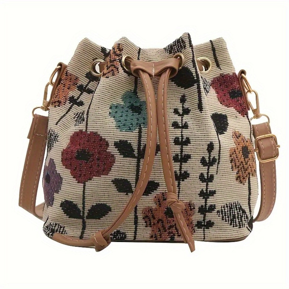 Crossbody Bag for Women – for Travel & Work, Floral Bucket Ethnic Drawstring Boho | Bag Vero – detail view 3