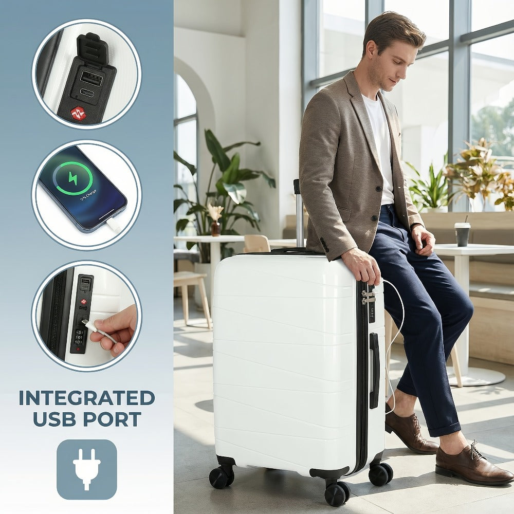 Set of Luggage Including a 20-Inch Suitcase And a 14-Inch Handbag, Featuring 360° Rotating Wheels, Made from Durable ABS Material, And Equipped with a Phone Holder, Ideal for Students And Various Activities Like School, Business Travel
