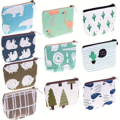 10pcs Canvas Mini Wallets: Zipper Closure with Various Adorable Patterns, Suitable as Coin Purses, Card Holders, and Small Item Bags; Showcases Personality