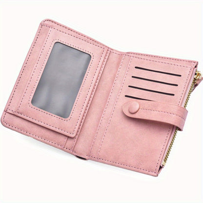 Small Wallets for Women Trifold Multiple Card Slots Holder with ID/ Photo Window Zipper Coin Pocket Purse Perfect for Everyday Use