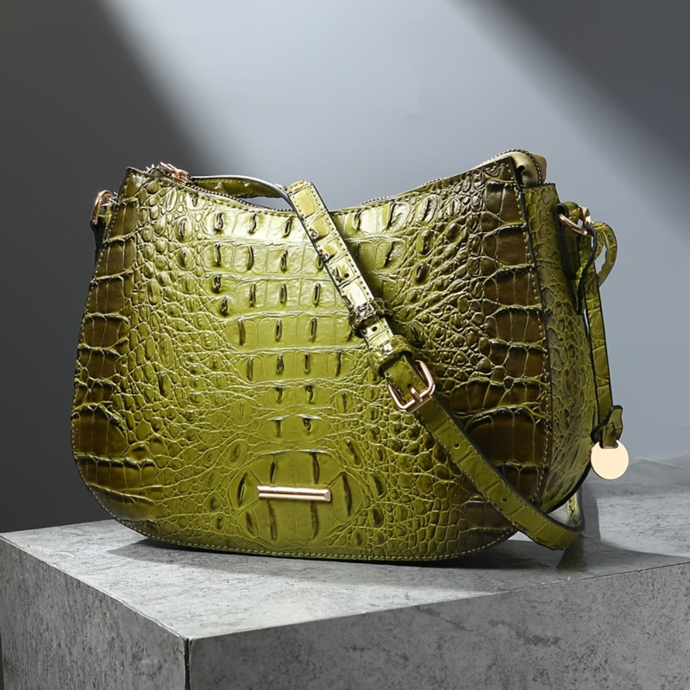 Women' Vintage Crocodile Crossbody Bag Suitable for, & Travel - Handbag with Adjustable Strap, Zipper Closure, Spacious Retro Purse in /, Detachable Shoulder Strap & Textured Crocodile Pattern
