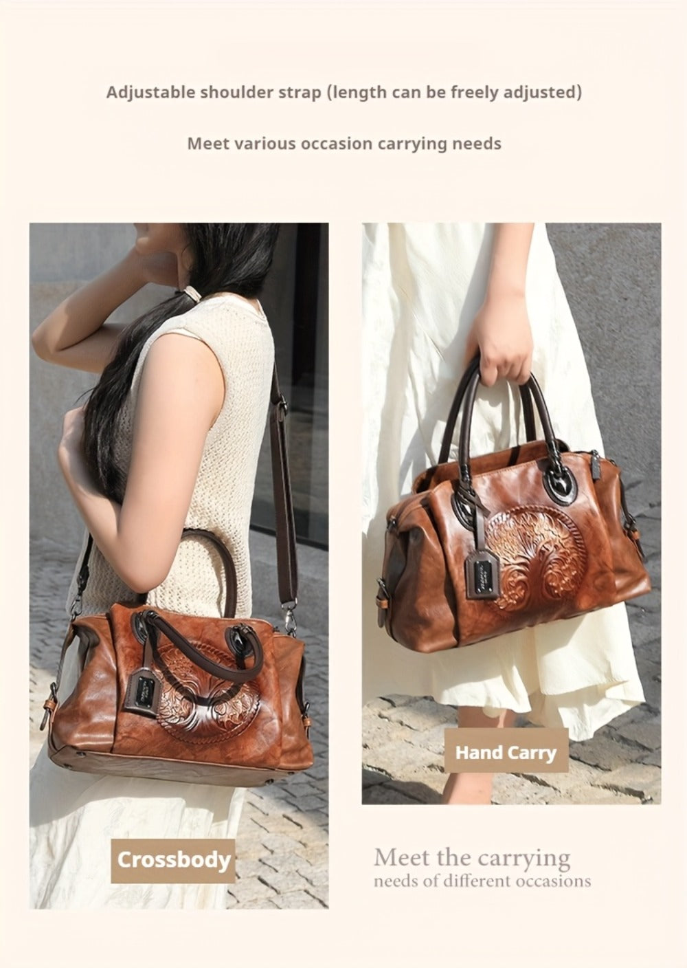 Women's Retro Flower Embossed Tote Bag, Gradual Change of Color, Large-Capacity Satchel Hand Bag, Suitable for Commuting and Gathering