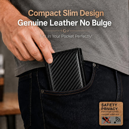 [CARBON FIBER Wallet] Men'S Wallet With Automatic Pop-up Metal Credit Card Holder, RFID Blocking Business Card Wallet, Microfiber Genuine Leather, 10 Card Slots, Smart Airtag, Lightweight Multi-functional Money Clip, Suitable For Travel/ Daily USE.