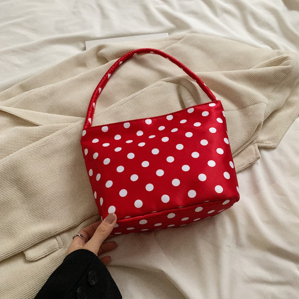 Chic Snap Closure Shoulder Handbag - Versatile Polka Dot Purse for Women, Dress Up Or Down for Casual/ Formal Outfits, Trendy Nylon Handbag