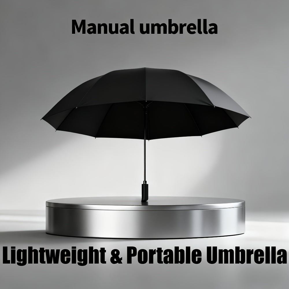 Extra Large Windproof Umbrella with 12-Rib Double-Sided UV Protection - Manual Open, Durable Iron Frame & Silicone Handle, Sleek Black Compact Foldable Design for Family, Outdoor, Commuting Use