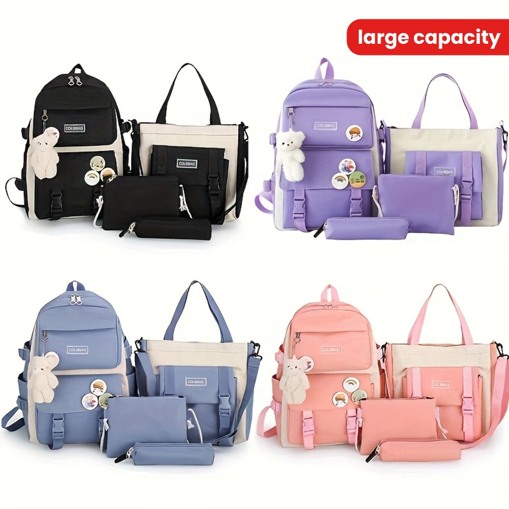 4pcs Easy Casual Backpack Large Capacity Schoolbag Travel Bag Canvas Shoulder Bag, for Teenager, For Teenager
