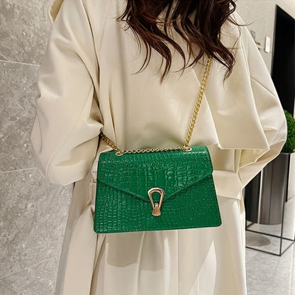 Pink Snake Print Crossbody BagFor Women, Stylish Women's Crocodile Pattern Handbag - Black Shoulder Bag With Detachable Strap Golden-Tone Hardware & Chain Strap, Crossbody Bag Purse Christmas Bags For Gifts Christmas Gift Bags
