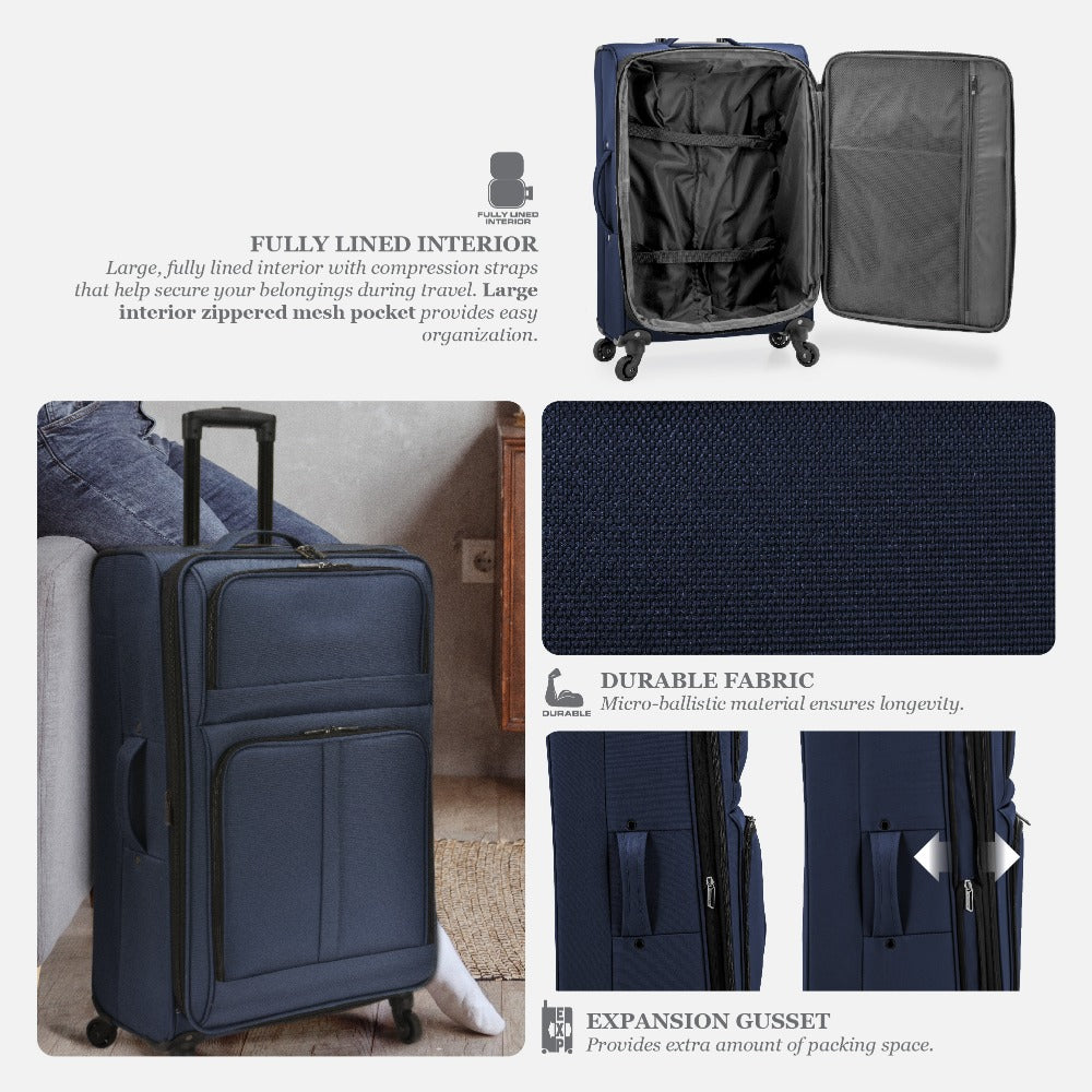 U.S. Traveler Anzio Softside Expandable Luggage w/ Spinner Wheels |Soft Shell, Lightweight, Expandable & 360° Spinner Wheels | 22"/26"/30"/2 PC Set/3 PC Set| Airline Approved Carry-on, Upright Checked Suitcases, Teal, Navy, Burgundy & Dark Grey - Ideal fo