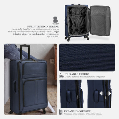 U.S. Traveler Anzio Softside Expandable Luggage w/ Spinner Wheels |Soft Shell, Lightweight, Expandable & 360° Spinner Wheels | 22"/26"/30"/2 PC Set/3 PC Set| Airline Approved Carry-on, Upright Checked Suitcases, Teal, Navy, Burgundy & Dark Grey - Ideal fo