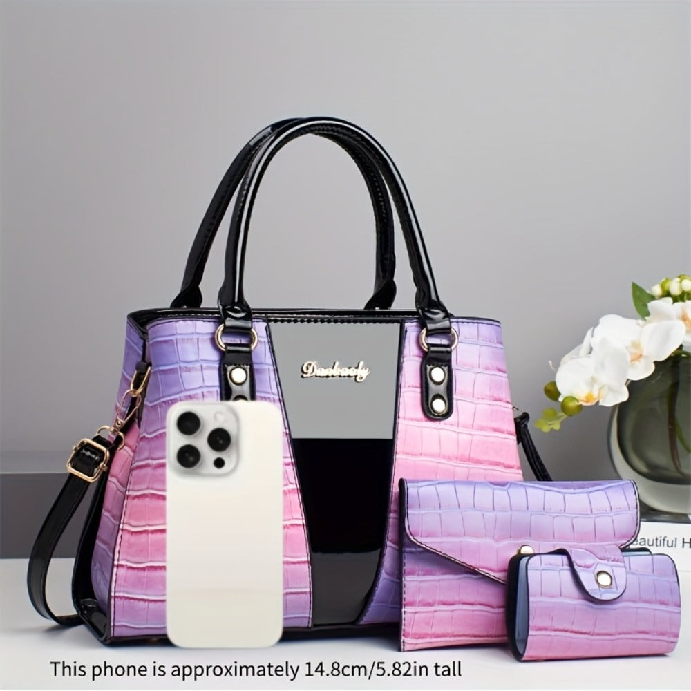 25 Years New Painted Stone Pattern Color Matching Random Pattern European And American Trendy Fashion Women'S Handbag Three-Piece Set
