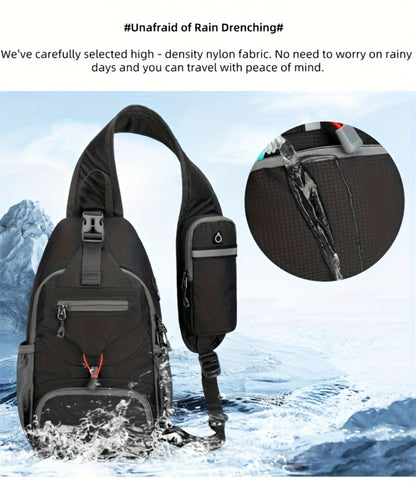 Sport Sling Bag for Men and Women - Large Capacity Crossbody Bag for Travel, Hiking & Daily Commute | Adjustable Breathable Strap, Multiple Pockets with Earphone Hole, Nylon.