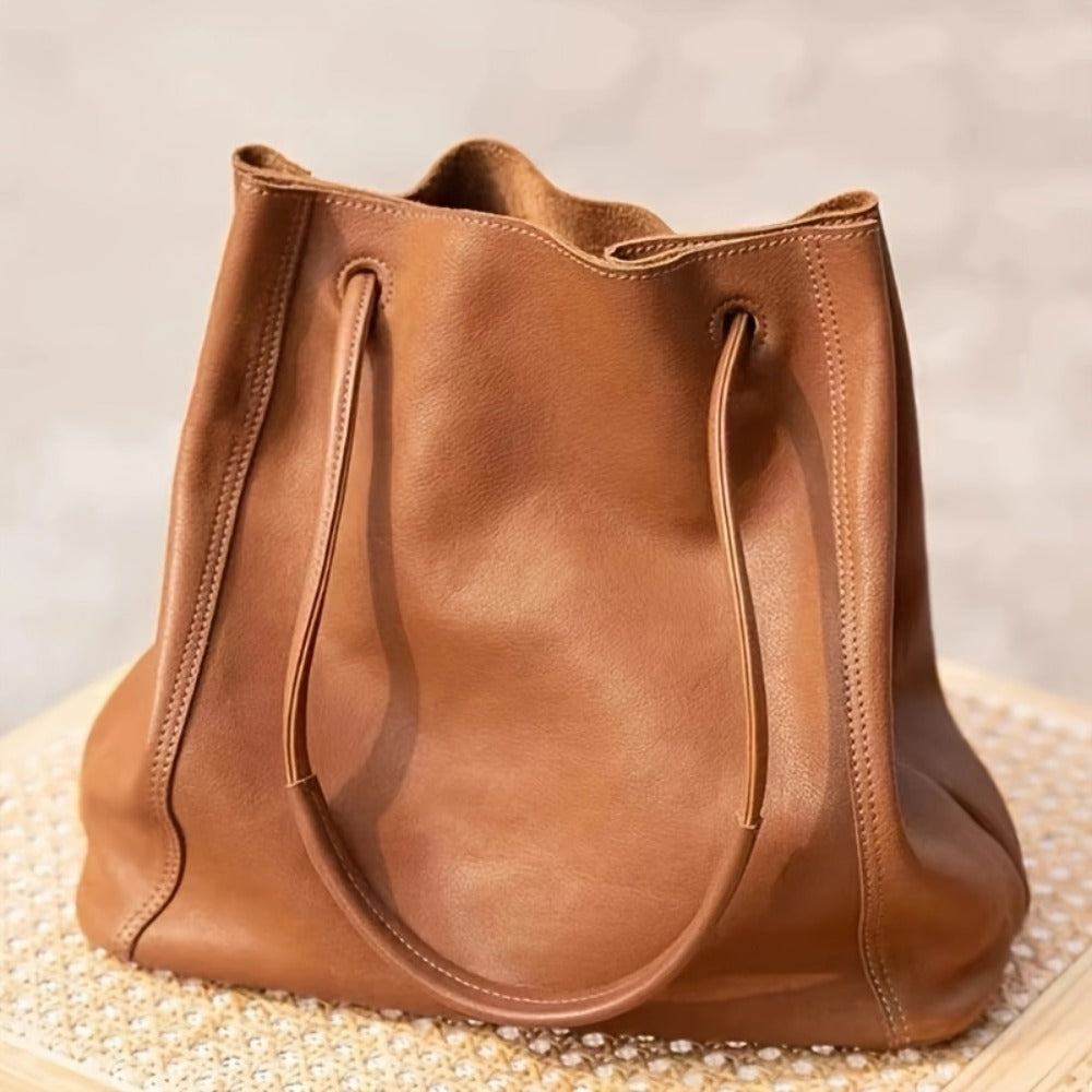 Leather Retro LadiesBucket Bag-Adjustable Shoulder Strap, Spacious Inner Removable Mini Pocket, Delicate Stitching, 3 Colors Available -Multifunctional Handbag for Office, Travel and Daily Essential, Stylish and Durable Tote Bag
