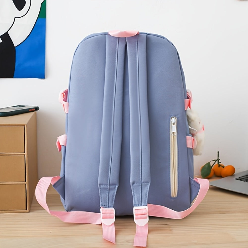5pcs Solid Color Backpack, Teenager'S Travel Bag, Large Capacity Backpack, Easy Tote Bag, Pencil Case, Casual Crossbody Bag, Lightweight Student Shoulder Bag, for Teenager, For Teenager