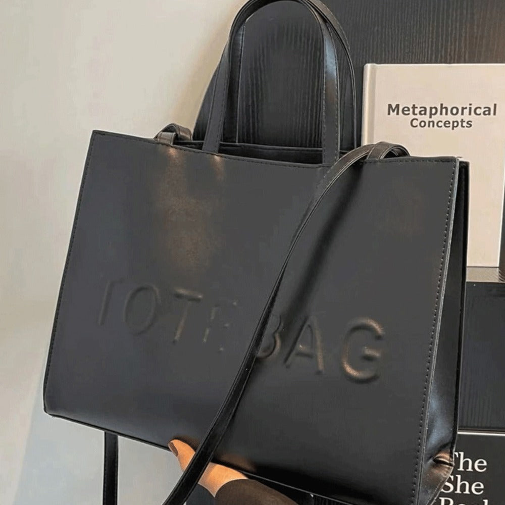 PU Textured Large Capacity Tote Bag, New Women'S Fashionable Tote Bag, Retro Commuting Shoulder Bag, with 'TOE BAG' Embossed Design Crossbody Bag, Very Suitable for Work, Business, Commuting, Durable And Easy to Carry