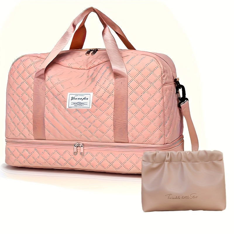 Large Capacity Travel Duffel Bag Gym Bag Tote, Pink Black Beige Zipper Duffel Bag, Multifunctional Shoulder And Crossbody Tote Bag with Wet And Dry Separate Pockets And Double Side Pockets for Travel And Fitness