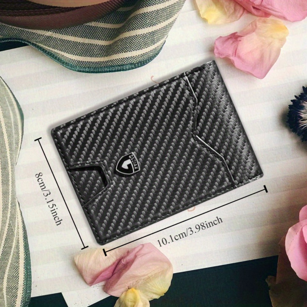 1pc Men's Ultra-thin Wallet, Simple Rfid Barrier Bifold Credit Card Holder Carbon Fiber Fabric, with Elegant Gift Box.