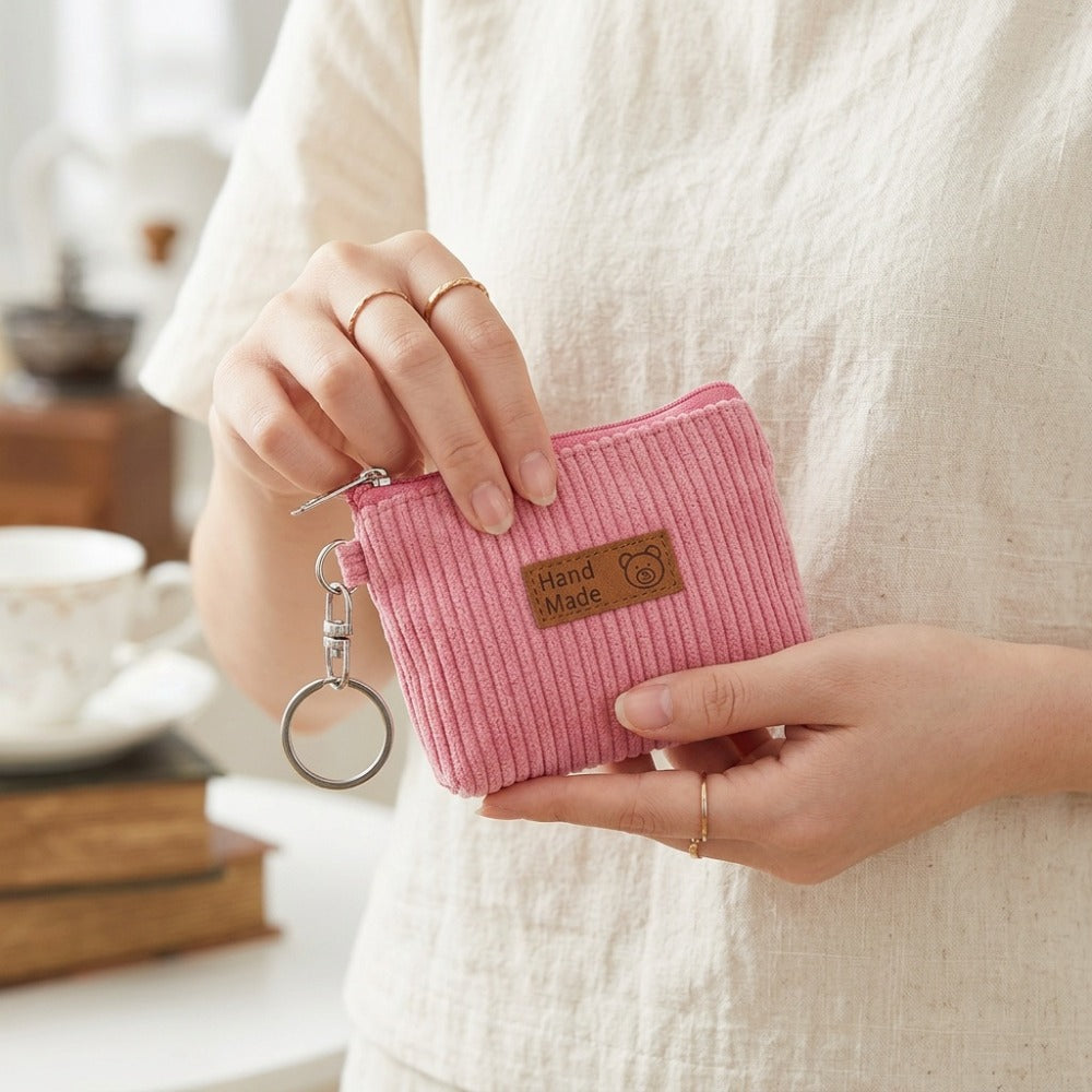 12pcs Women Corduroy Coin Purses with Keychains, Soft Striped Wallets, Durable Zipper Closure, Perfect for Christmas, Valentine's, Easter Gifts