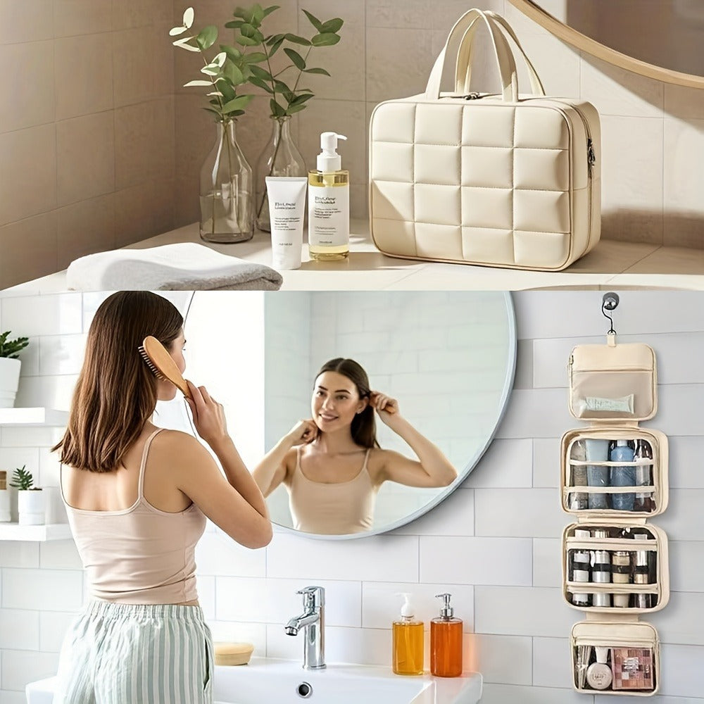 YinPin Travel Toiletry Bag, Hanging Travel Toiletry Bag with Jewelry Organizer Compartment Large Makeup Bag, PVC High Quality Cosmetic Travel Bag Trips Camping Bathroom