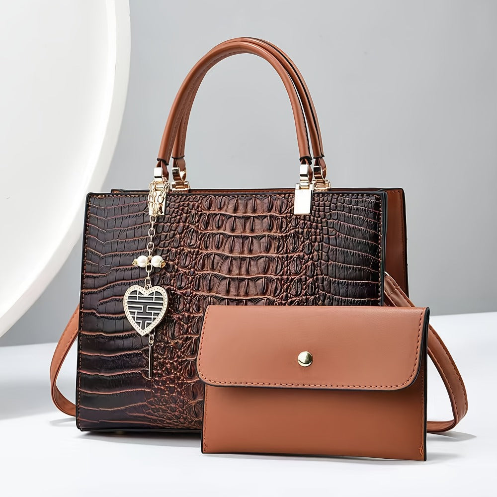 Atmospheric Alligator Pattern Female Steamed Bun Mother Bag 2pcs Fashion Large Capacity Handbag Purse