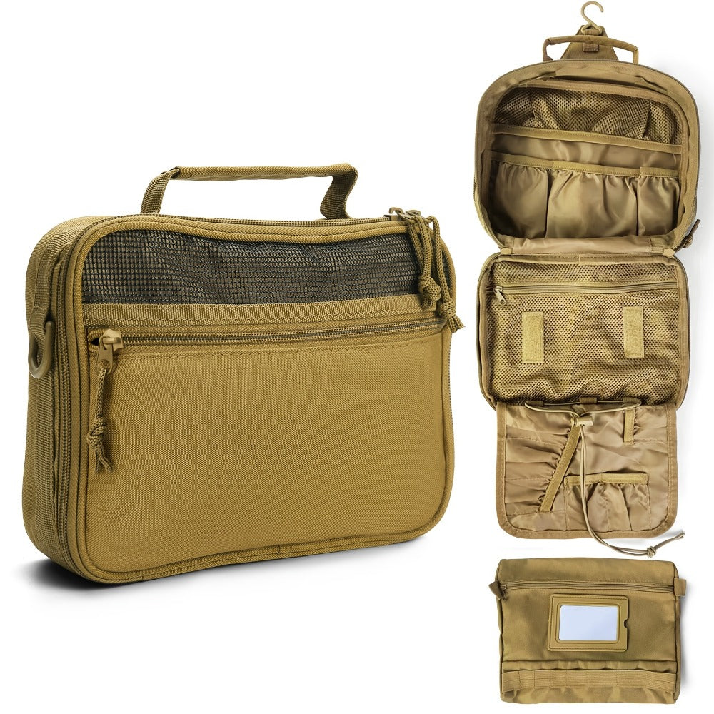 Tactical Toiletry Bag for Men - Hanging Travel Dopp Kit, Shaving Hygiene Organizer, Durable Bathroom Essentials for Short Trips & Camping Khaki(No Molle)