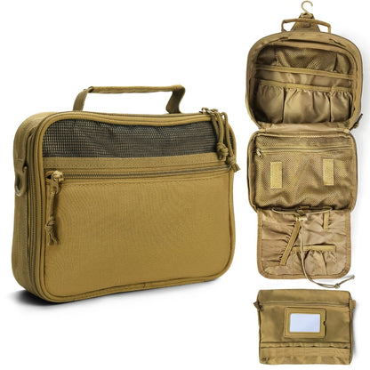 Tactical Toiletry Bag for Men - Hanging Travel Dopp Kit, Shaving Hygiene Organizer, Durable Bathroom Essentials for Short Trips & Camping Khaki(No Molle)