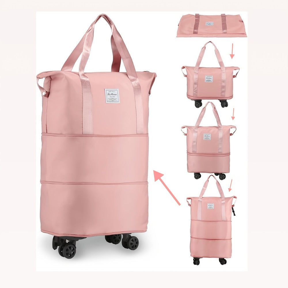 Expandable Rolling Duffle Bag with Detachable Wheels, Oxford Travel Tote, Multi-Functional Weekender Carry-On with Wet/Dry Compartment, Luggage Sleeve & Large Capacity for Women/Men