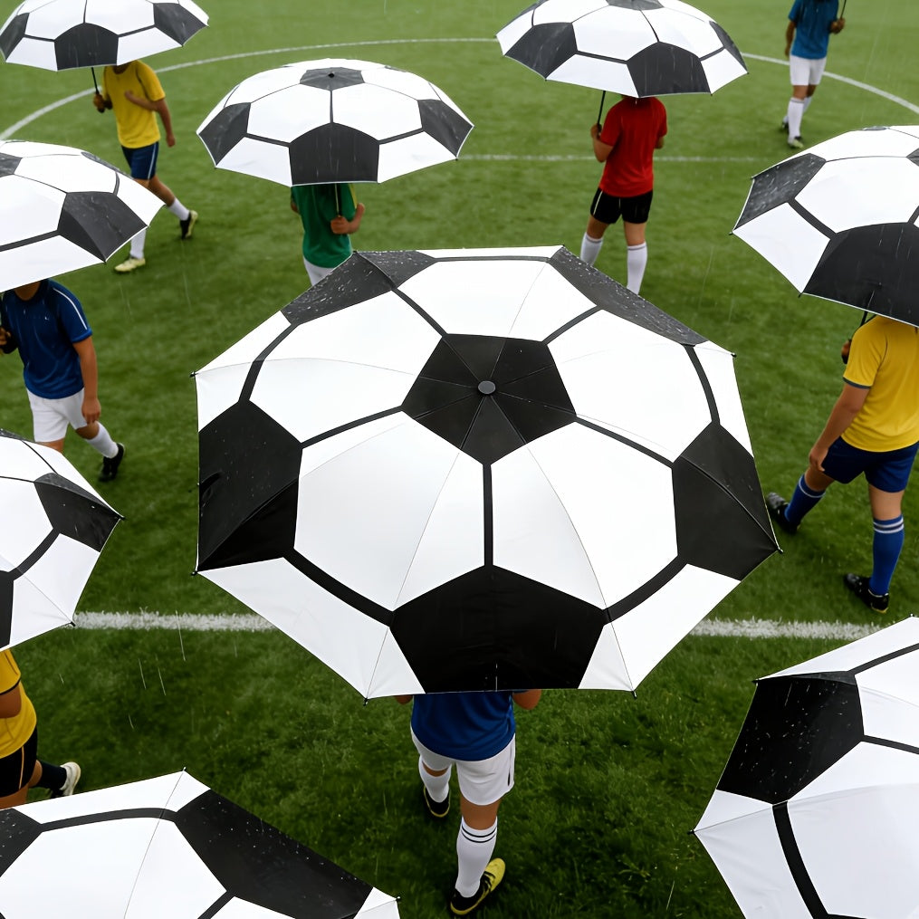 This New Folding Umbrella Features A Large Soccer Ball Print. It'S An Essential Umbrella For Soccer Enthusiasts, Portable, And Suitable For All Seasons. It'S A Casual Outdoor Accessory And A Must-have For The Home.