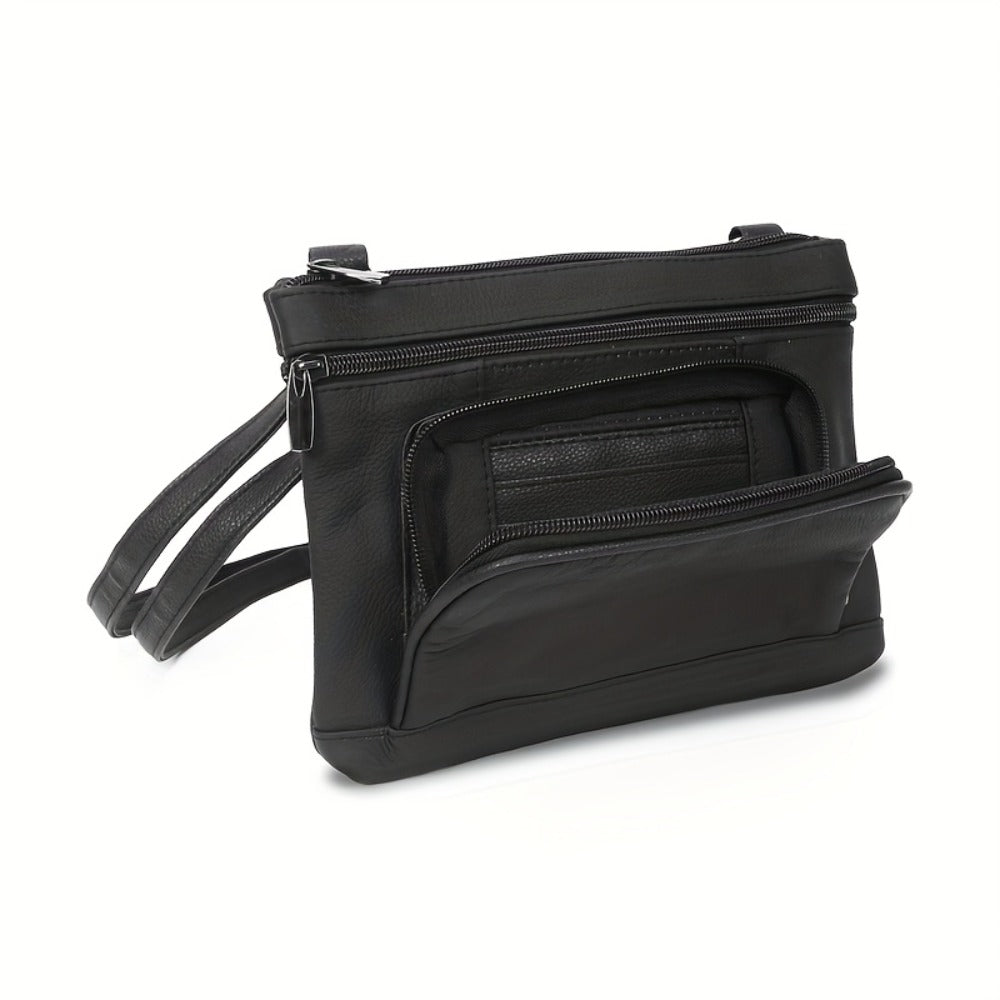 Genuine Leather Wide Crossbody Bag Fashion Storage Shoulder Bag Fashion Leisure Bag Student Gift Idea Small Item Storage Bag