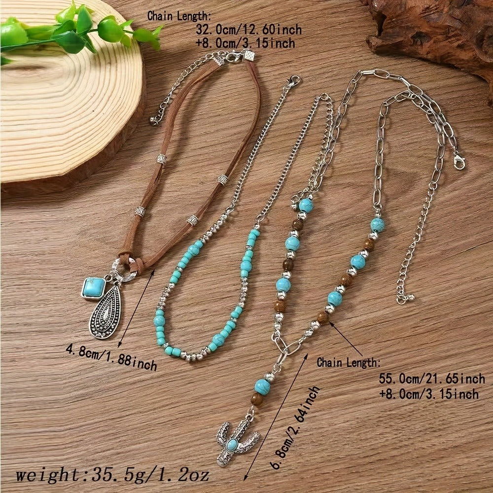 [Western-style Jewelry Set] 10pcs Western-style Jewelry Gift Set for Women | Hat, Fringed Crossbody Bag, Single-shoulder Bag, Wallet, Turquoise Imitation Necklace, Bracelet And Earrings - Suitable for Daily Vacation And Travel