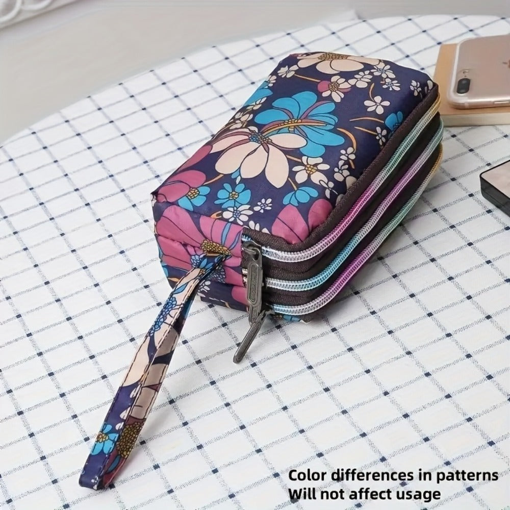 Ladies' Wallet with A 3-layer Zipper Bag Featuring Floral Patterns, Casual Handbag, Multi-layered Design for Money, Mobile Phones And Cards, Casual Accessory | Dynamic Accessory | Durable Zipper Closure, Wallet