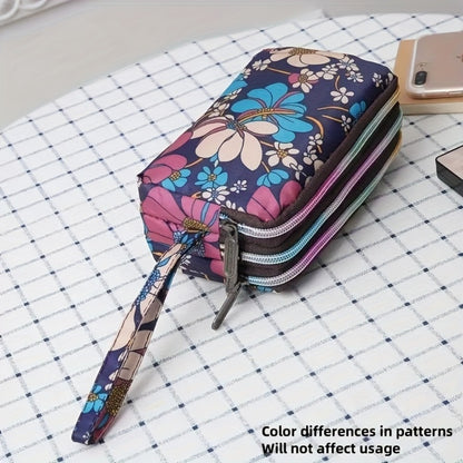Ladies' Wallet with A 3-layer Zipper Bag Featuring Floral Patterns, Casual Handbag, Multi-layered Design for Money, Mobile Phones And Cards, Casual Accessory | Dynamic Accessory | Durable Zipper Closure, Wallet
