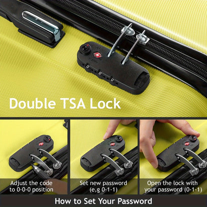Set of 3 Luggage, Lightweight Hard Carry-On Suitcases with TSA Lock And Spinner Wheels in Soft Yellow