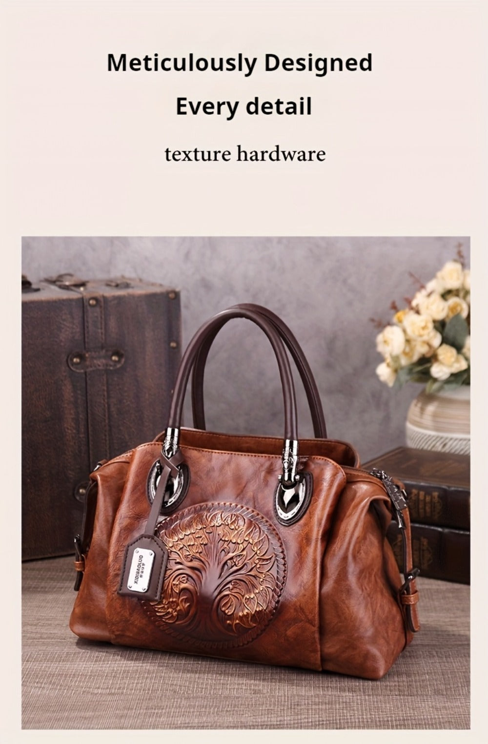 Women's Retro Flower Embossed Tote Bag, Gradual Change of Color, Large-Capacity Satchel Hand Bag, Suitable for Commuting and Gathering