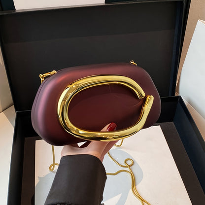 Women'S Evening Clutch with Golden Metal Handle And Removable Chain Shoulder Strap, Minimalist Acrylic Bag Perfect for Weddings And Parties, Designed with Magnetic Closure, Lining, Coin Pocket, And Photo Compartment