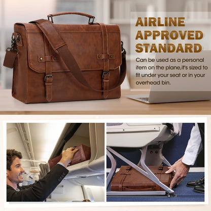 RAINSMORE Men's Crossbody Bag 17 Inch Retro Laptop Briefcase Large Laptop Bag Handbag Computer Shoulder Bag Office Business Travel College, Brown