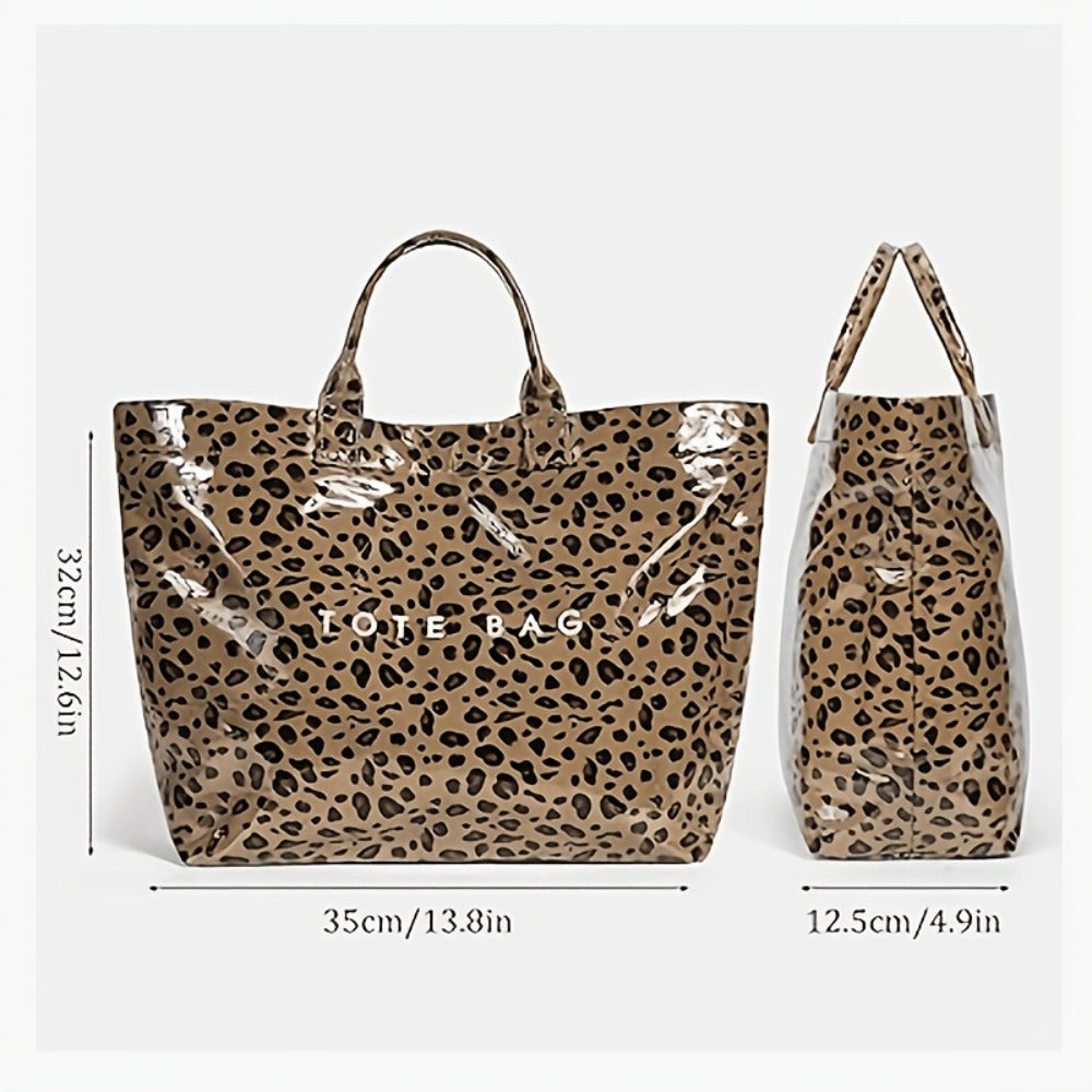 Women's Leopard Print Tote Bag, Double-layer Fabric, Classic Solid-color Handbag, PVC Fashion Bag, Stylish Large-capacity Tote Beach Bag, Portable Seaside Vacation Organizer, Travel Toiletry Bag, Pool Swimming Bag, Commuting Tote
